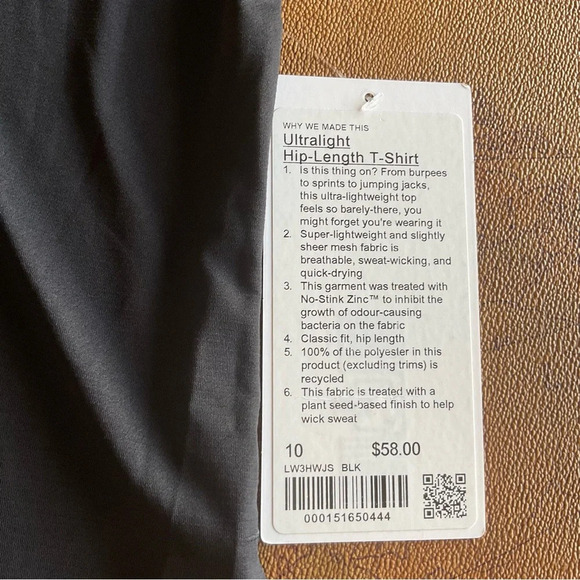 NWT  LULULEMON Ultralight hip length t-shirt, black size 10 - Picture 3 of 6